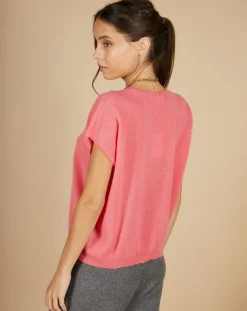 Pull 100% Cachemire Laurène manches courtes rose-Cashmere Tribu Outlet