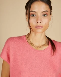 Pull 100% Cachemire Laurène manches courtes rose-Cashmere Tribu Outlet