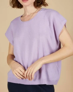Femme Cashmere Tribu Pulls^Pull 100% Cachemire Laurène manches courtes lavande