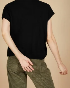 Pull 100% Cachemire Laurène manches courtes noir-Cashmere Tribu Outlet