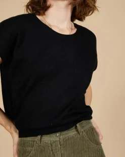 Pull 100% Cachemire Laurène manches courtes noir-Cashmere Tribu Outlet