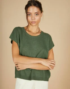 Pull 100% Cachemire Laurène manches courtes kaki-Cashmere Tribu Online