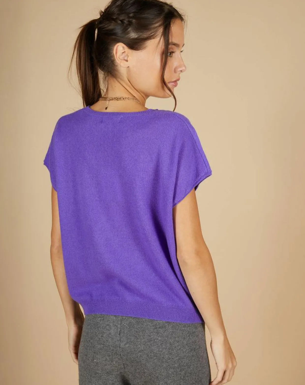 Femme Cashmere Tribu Pulls^Pull 100% Cachemire Laurène manches courtes violet