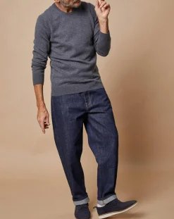 Homme Oscar et Louise Pulls^Pull 100% Cachemire Lucas col rond gris foncé