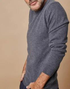 Homme Oscar et Louise Pulls^Pull 100% Cachemire Lucas col rond gris foncé