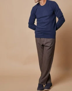 Homme Oscar et Louise Pulls^Pull 100% Cachemire Lucas col rond bleu marine