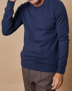 Homme Oscar et Louise Pulls^Pull 100% Cachemire Lucas col rond bleu marine
