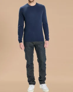 Homme Oscar et Louise Pulls^Pull 100% Cachemire Lucas col rond bleu marine