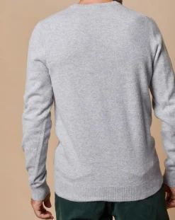Homme Oscar et Louise Pulls^Pull 100% Cachemire Lucas col rond gris clair