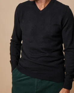 Pull 100% Cachemire Lucien col V noir-Oscar et Louise New
