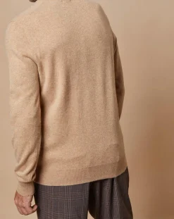 Homme Oscar et Louise Pulls^Pull 100% Cachemire Lucien col V beige