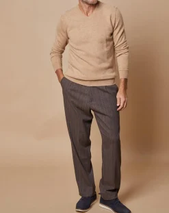 Homme Oscar et Louise Pulls^Pull 100% Cachemire Lucien col V beige
