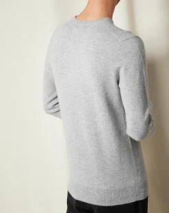 Homme Oscar et Louise Pulls^Pull 100% Cachemire Lucien col V gris clair