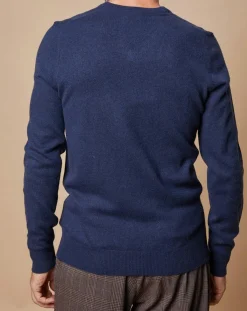Homme Oscar et Louise Pulls^Pull 100% Cachemire Lucien col V bleu marine