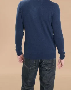 Homme Oscar et Louise Pulls^Pull 100% Cachemire Lucien col V bleu marine