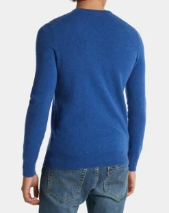 Pull 100% Cachemire Machve col V bleu-Galeries Lafayette Discount