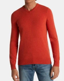 Homme Galeries Lafayette Pulls^Pull 100% Cachemire Machve col V orange