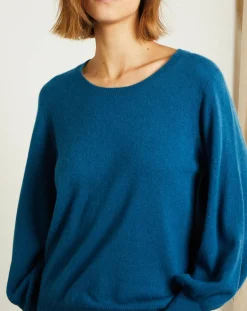 Femme Miss Cashmere Pulls^Pull 100% Cachemire Manches Ballon Angelina Col rond pétrole