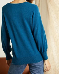 Femme Miss Cashmere Pulls^Pull 100% Cachemire Manches Ballon Angelina Col rond pétrole