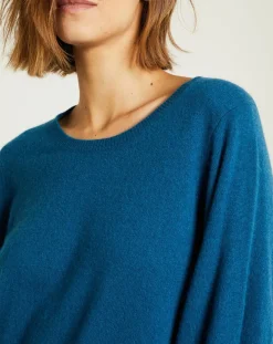 Femme Miss Cashmere Pulls^Pull 100% Cachemire Manches Ballon Angelina Col rond pétrole