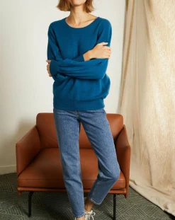 Femme Miss Cashmere Pulls^Pull 100% Cachemire Manches Ballon Angelina Col rond pétrole