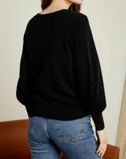 Pull 100% Cachemire Manches Ballon Angelina Col rond noir-Miss Cashmere