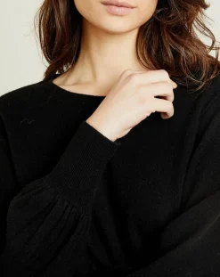 Pull 100% Cachemire Manches Ballon Angelina Col rond noir-Miss Cashmere