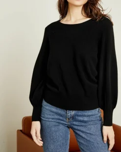 Pull 100% Cachemire Manches Ballon Angelina Col rond noir-Miss Cashmere