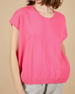 Pull 100% Cachemire manches courtes Charline boutons au dos tulipe-Cashmere Tribu Clearance