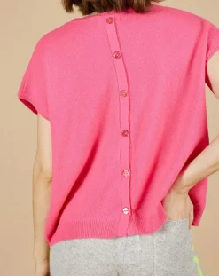Pull 100% Cachemire manches courtes Charline boutons au dos tulipe-Cashmere Tribu Clearance