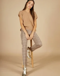 Femme Cashmere Tribu Pulls^Pull 100% Cachemire manches courtes Charline boutons au dos camel