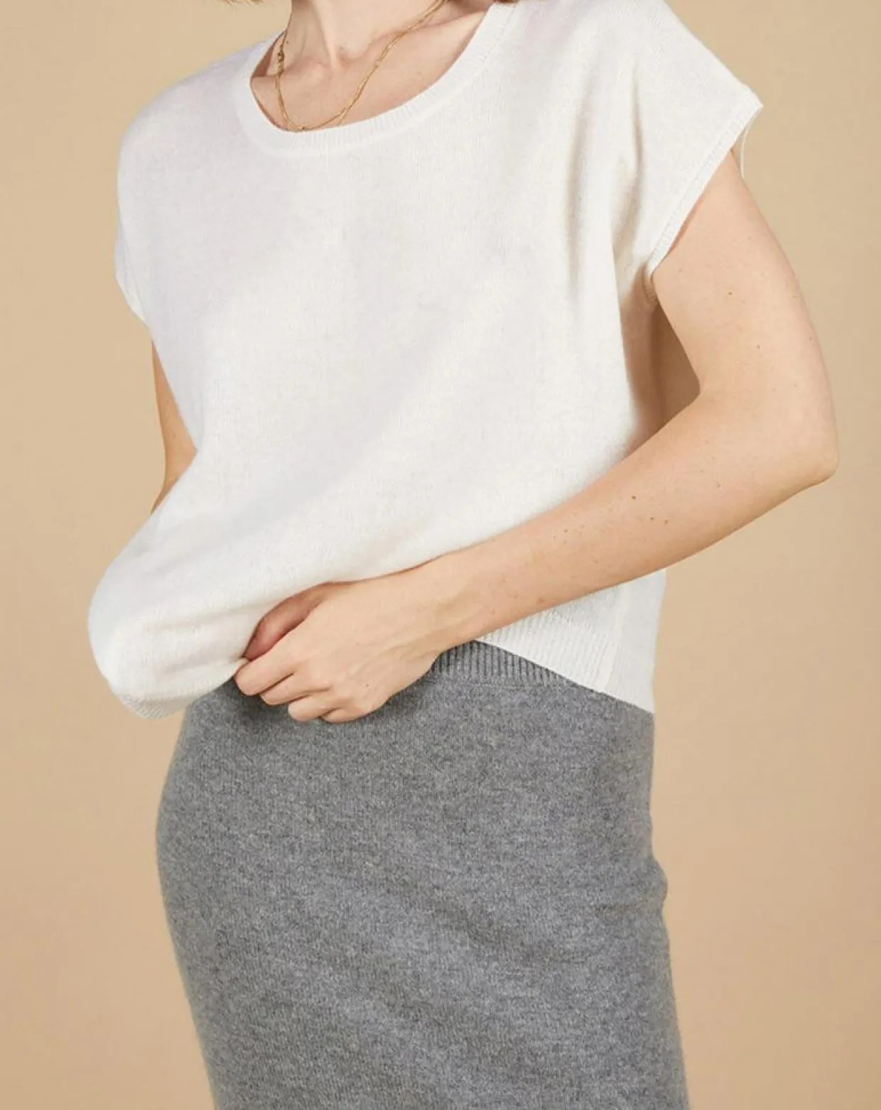 Pull 100% Cachemire Marion à bandes au dos écru-Cashmere Tribu Clearance
