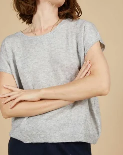 Femme Cashmere Tribu Pulls^Pull 100% Cachemire Marion à bandes au dos gris chiné