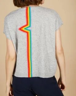 Femme Cashmere Tribu Pulls^Pull 100% Cachemire Marion à bandes au dos gris chiné