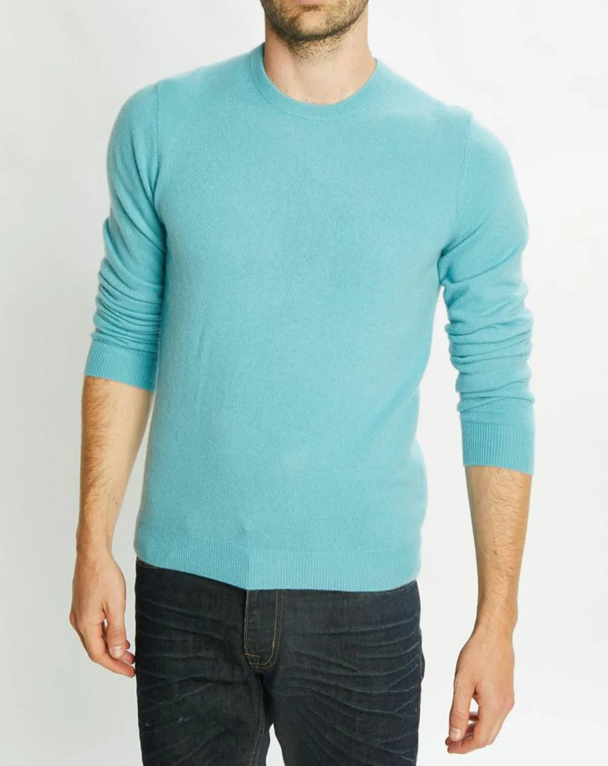 Homme Galeries Lafayette Pulls^Pull 100% Cachemire Nachron col ras du cou bleu