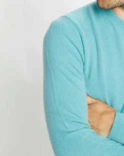 Homme Galeries Lafayette Pulls^Pull 100% Cachemire Nachron col ras du cou bleu