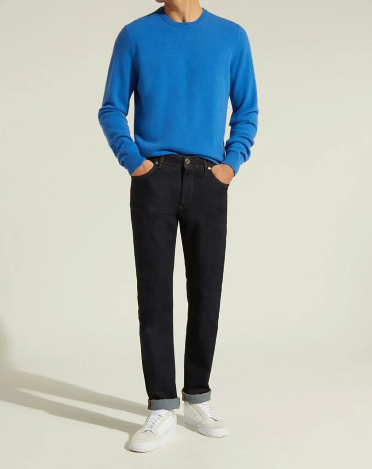Homme Galeries Lafayette Pulls^Pull 100% Cachemire Nachron col rond bleu