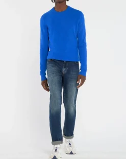 Pull 100% Cachemire Nachron col ras du cou bleu électrique-Galeries Lafayette Best