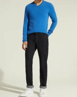 Pull 100% Cachemire Nachve col V bleu-Galeries Lafayette Discount
