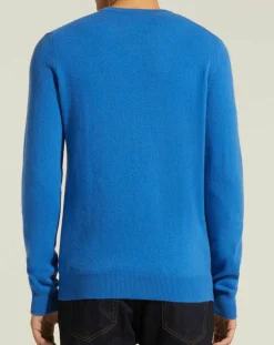 Pull 100% Cachemire Nachve col V bleu-Galeries Lafayette Discount