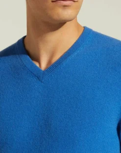 Pull 100% Cachemire Nachve col V bleu-Galeries Lafayette Discount