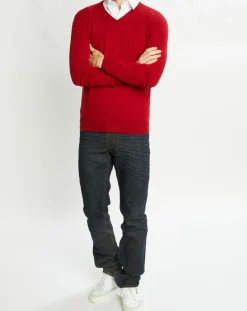 Pull 100% Cachemire Nachve col V rose foncé-Galeries Lafayette