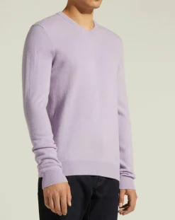 Pull 100% Cachemire Nachve col V violet clair-Galeries Lafayette Hot
