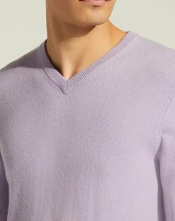 Pull 100% Cachemire Nachve col V violet clair-Galeries Lafayette Hot
