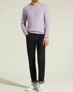 Pull 100% Cachemire Nachve col V violet clair-Galeries Lafayette Hot