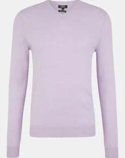Pull 100% Cachemire Nachve col V violet clair-Galeries Lafayette Hot