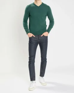 Pull 100% Cachemire Nachve col V vert foncé-Galeries Lafayette Clearance