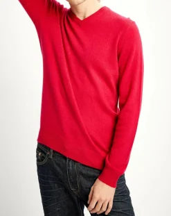 Homme Galeries Lafayette Pulls^Pull 100% Cachemire Nachve col V rouge clair