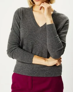 Femme Galeries Lafayette Pulls^Pull 100% Cachemire Nocon col V gris foncé