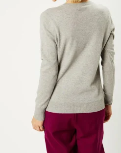 Pull 100% Cachemire Nocon col V gris clair-Galeries Lafayette New